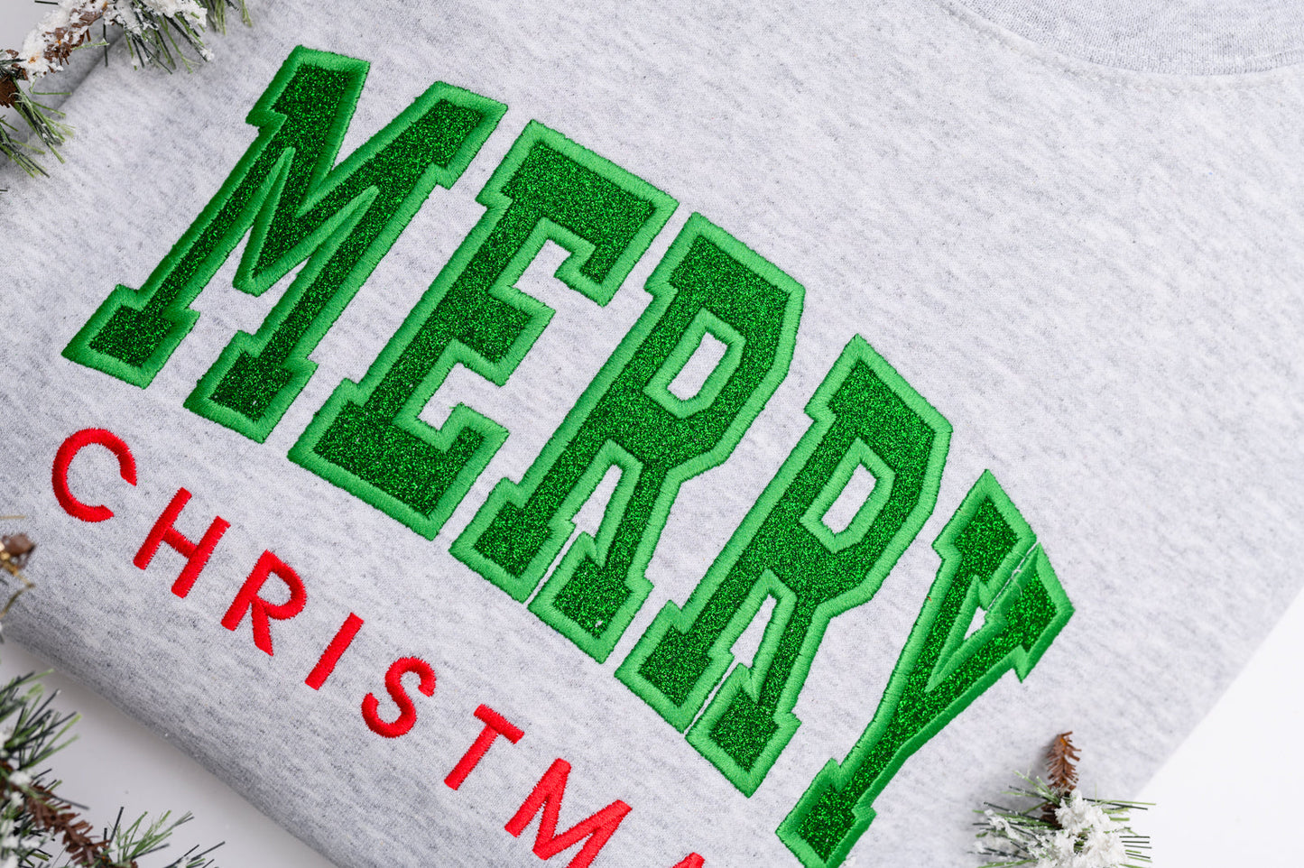 PREORDER: Embroidered Merry Christmas Glitter Applique Sweatshirt